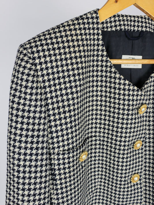 Giacca Vintage in Pura Lana – Pied-de-Poule Blu e Panna - Made in Italy