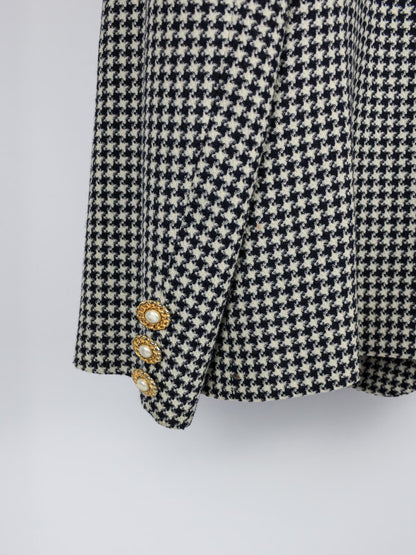 Giacca Vintage in Pura Lana – Pied-de-Poule Blu e Panna - Made in Italy