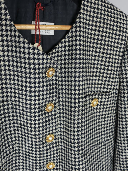 Giacca Vintage in Pura Lana – Pied-de-Poule Blu e Panna - Made in Italy
