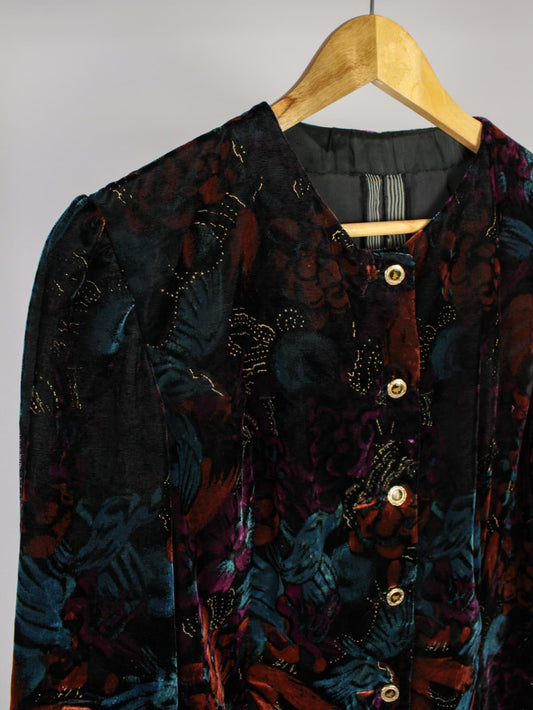 Giacca Vintage Sartoriale in Velluto – Fantasia Floreale e Dettagli Dorati