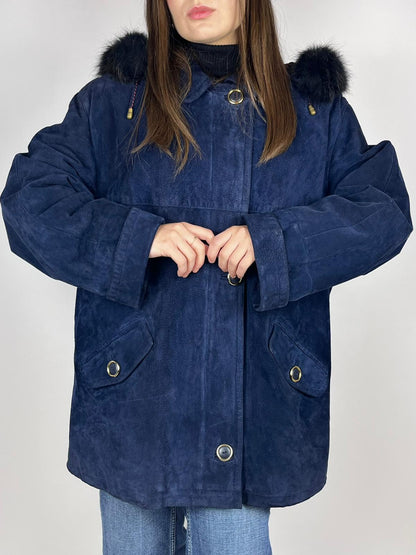 Giubbotto Vintage Donna Vera Pelle Scamosciata con Pelliccia Made in Italy