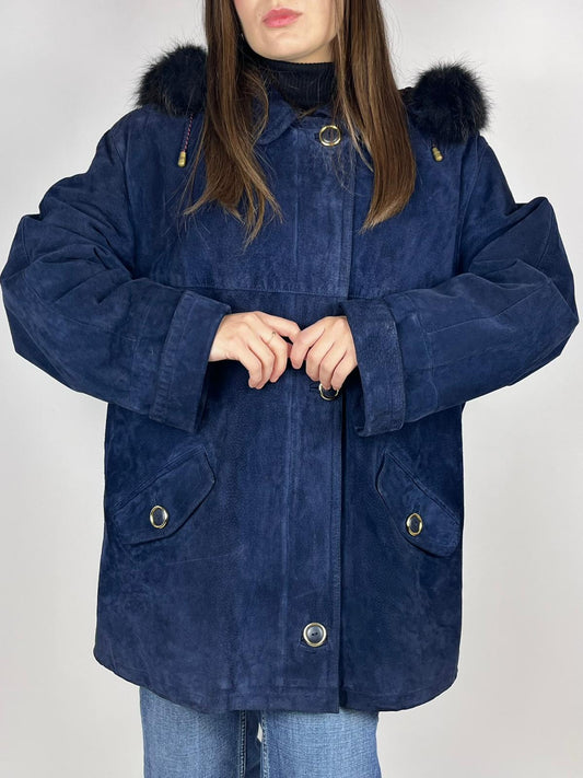 Giubbotto Vintage Donna Vera Pelle Scamosciata con Pelliccia Made in Italy