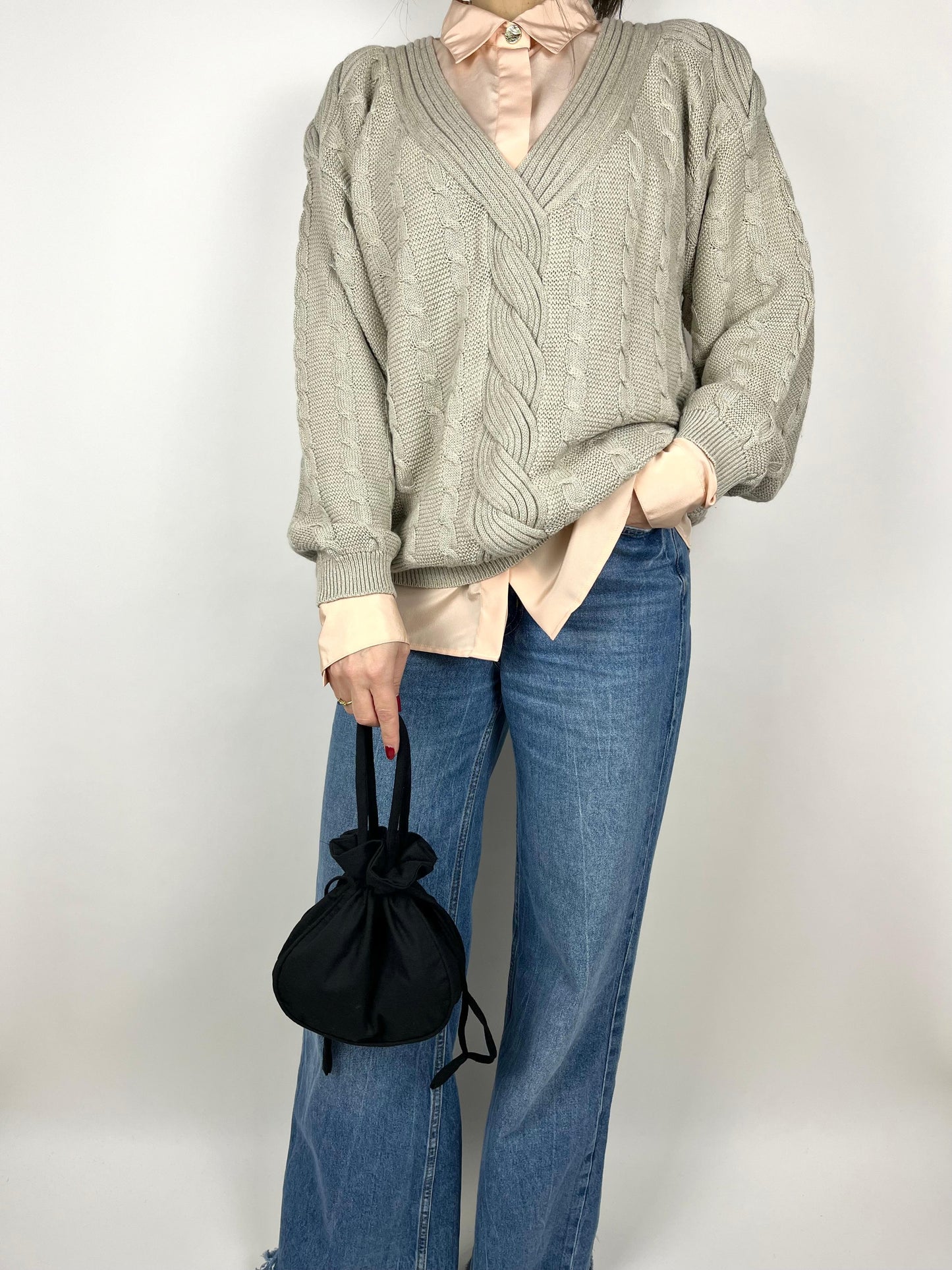 Maglioncino Vintage Beige Cotone Lavorazione Trecce