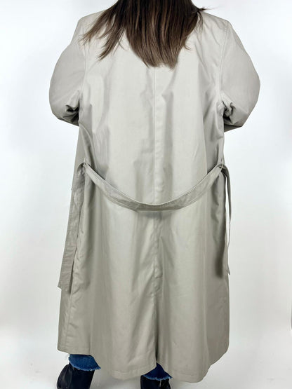Trench Vintage Lungo Grigio/Beige con Fodera Trapuntata - Made in Italy