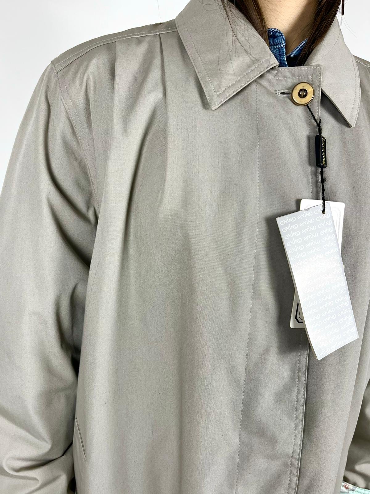 Trench Vintage Lungo Grigio/Beige con Fodera Trapuntata - Made in Italy