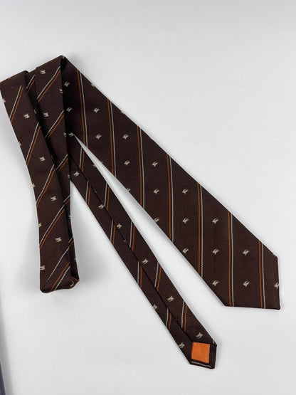 Cravatta Burberrys Vintage Seta Marrone e Arancione - Anni '80