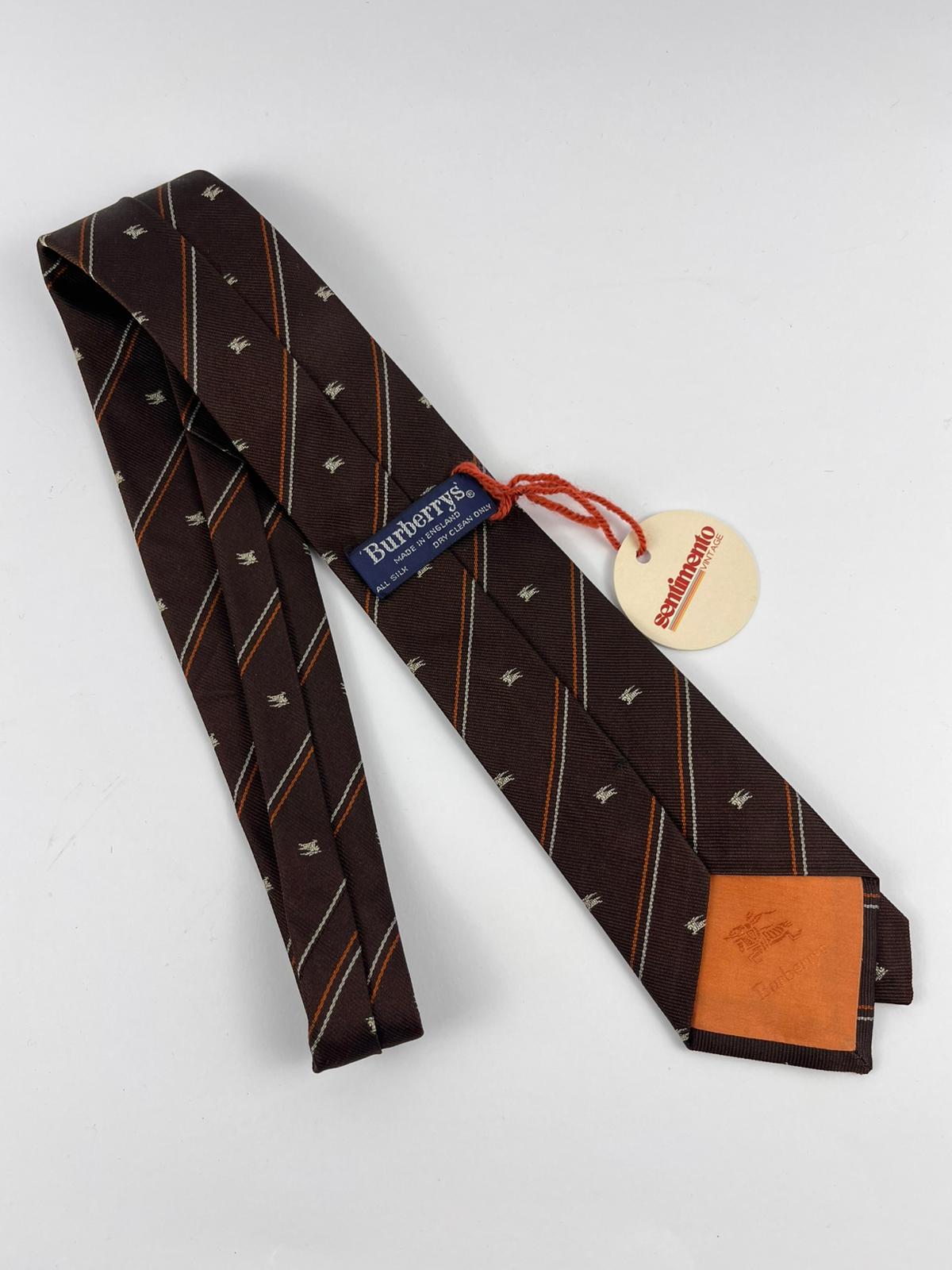 Cravatta Burberrys Vintage Seta Marrone e Arancione - Anni '80