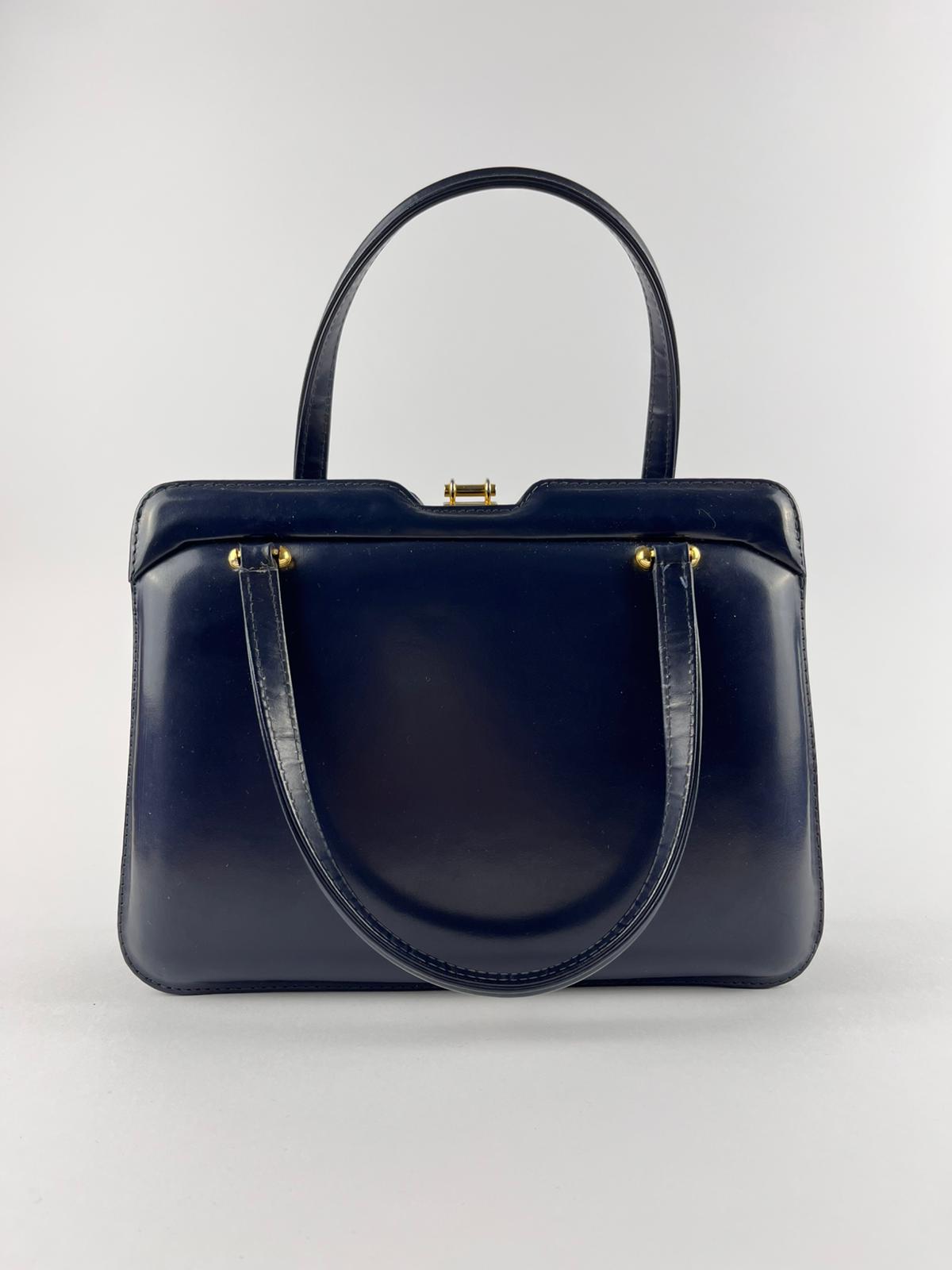 Borsa a mano Vintage Blu Scuro con Manici Rigidi - anni '60