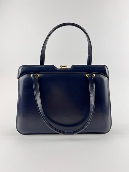 Borsa a mano Vintage Blu Scuro con Manici Rigidi - anni '60