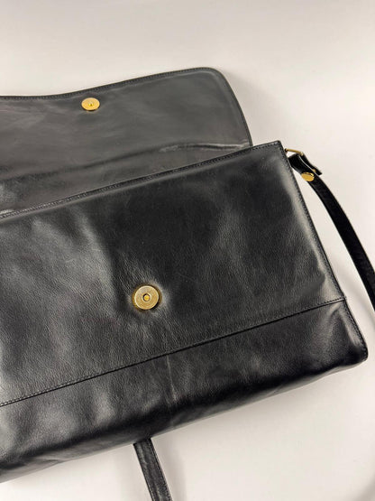 Borsa Vintage Nera a Tracolla Intrecciata Vera Pelle Anni '80