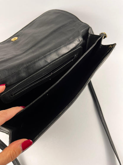 Borsa Vintage Nera a Tracolla Intrecciata Vera Pelle Anni '80