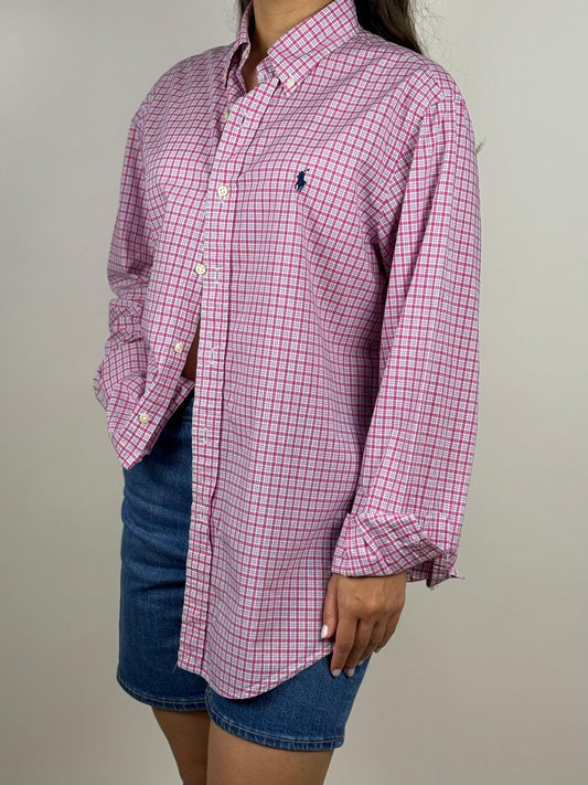 Camicia Vintage Ralph Lauren Quadretti Rosa, Bianco e Verde Chiaro – Taglia M