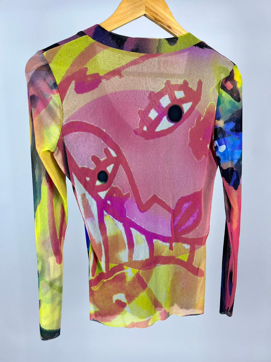 Vintage Mesh Top Multicolor – Abstract Art Print – Anni '90