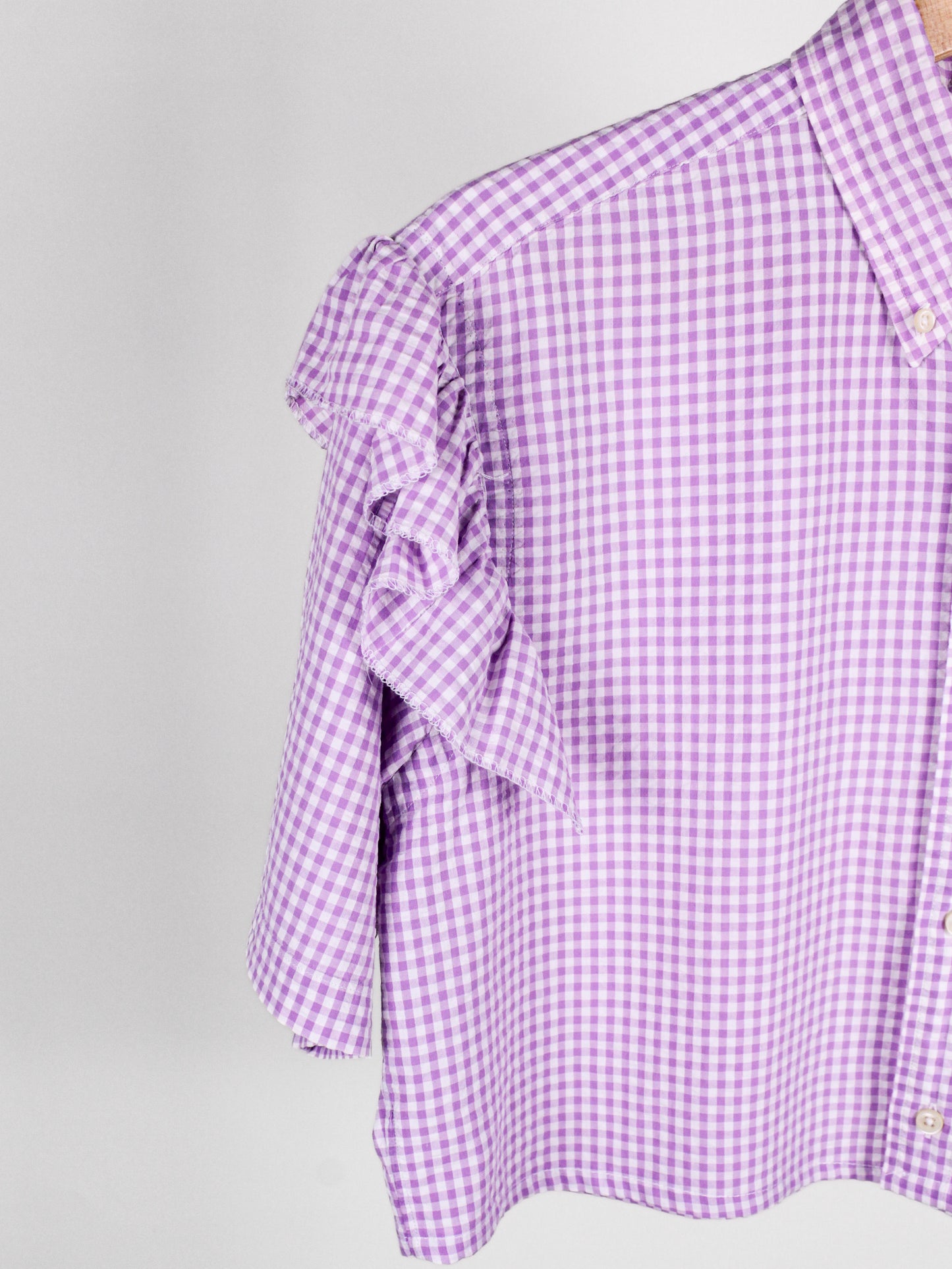 Camicia Cropped Vintage Ralph Lauren Vichy Lilla con Volant