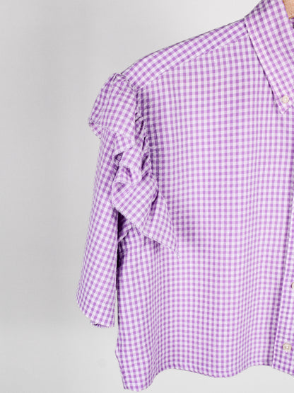 Camicia Cropped Vintage Ralph Lauren Vichy Lilla con Volant