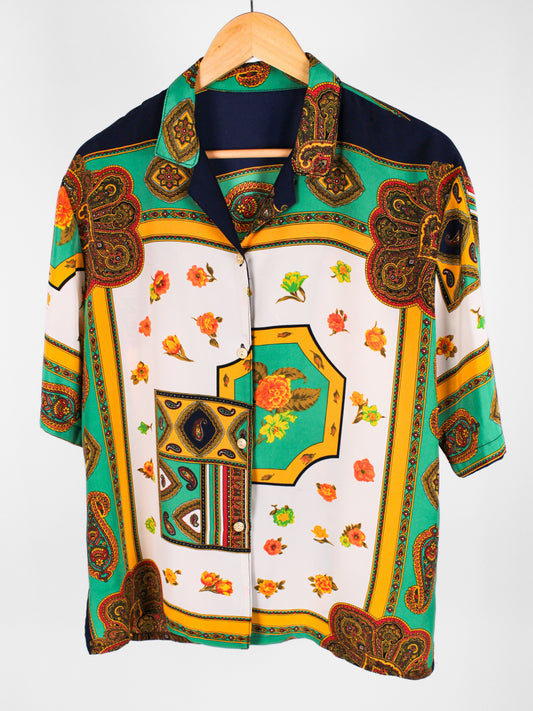 Camicia Vintage Multicolor Paisley & Fiori – Stampa Foulard Anni '90