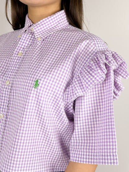 Camicia Cropped Vintage Ralph Lauren Vichy Lilla con Volant