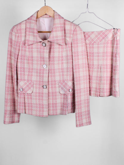 Completo Vintage Donna Y2K Rosa Check – Giacca e Minigonna IT 40