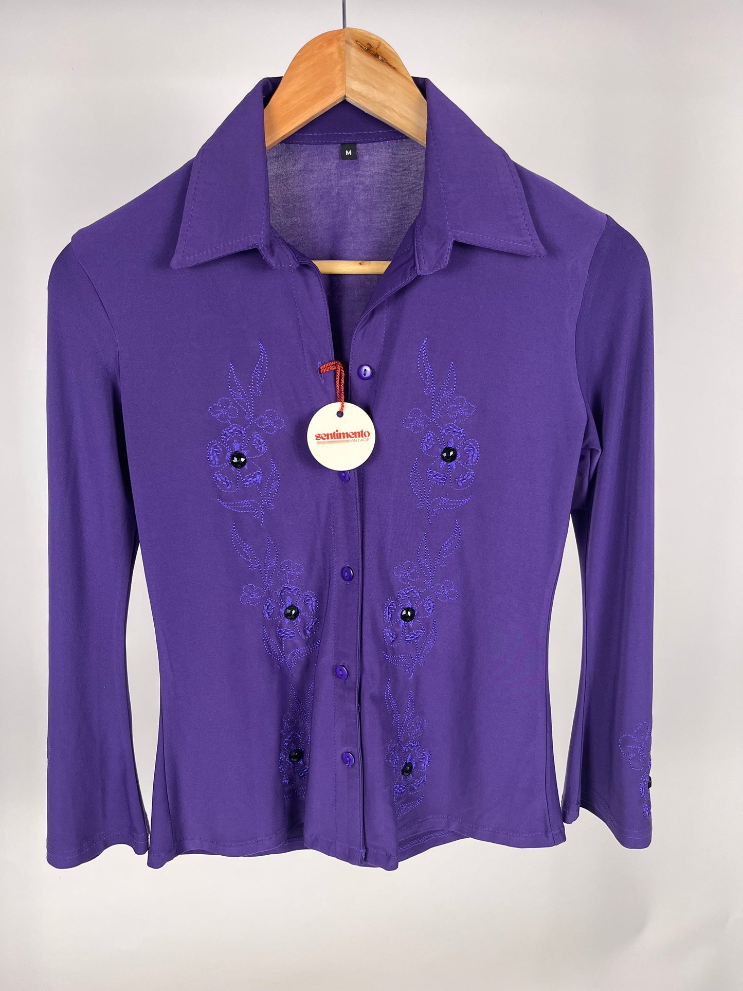 Camicia vintage viola ricamata con dettagli floreali - Y2K