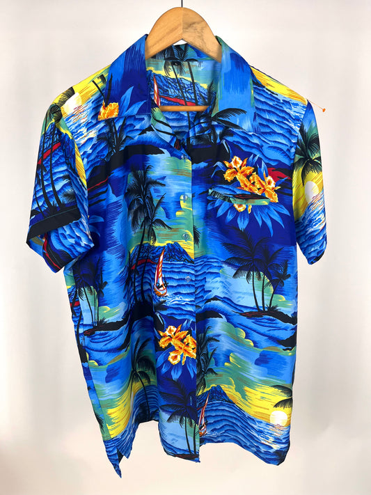 Camicia Hawaiana Vintage Blu Tropicale