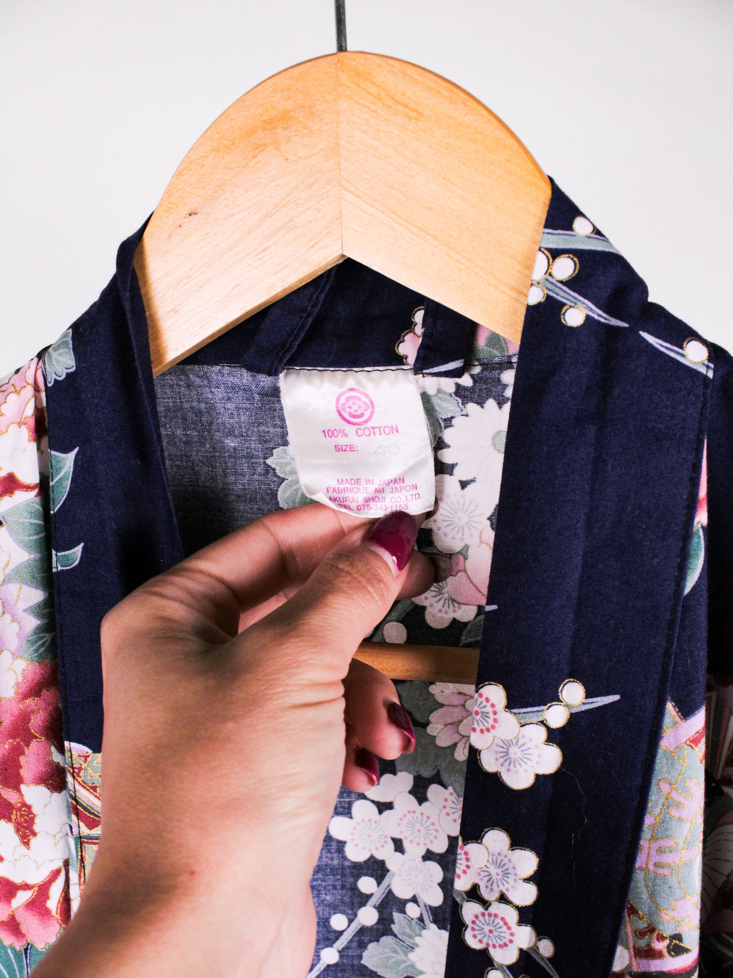 Yukata Vintage Giapponese in Cotone Blu Floreale – Made in Japan – Anni '80