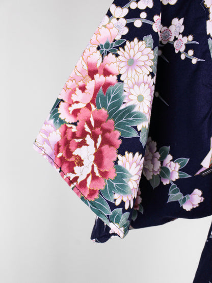 Yukata Vintage Giapponese in Cotone Blu Floreale – Made in Japan – Anni '80
