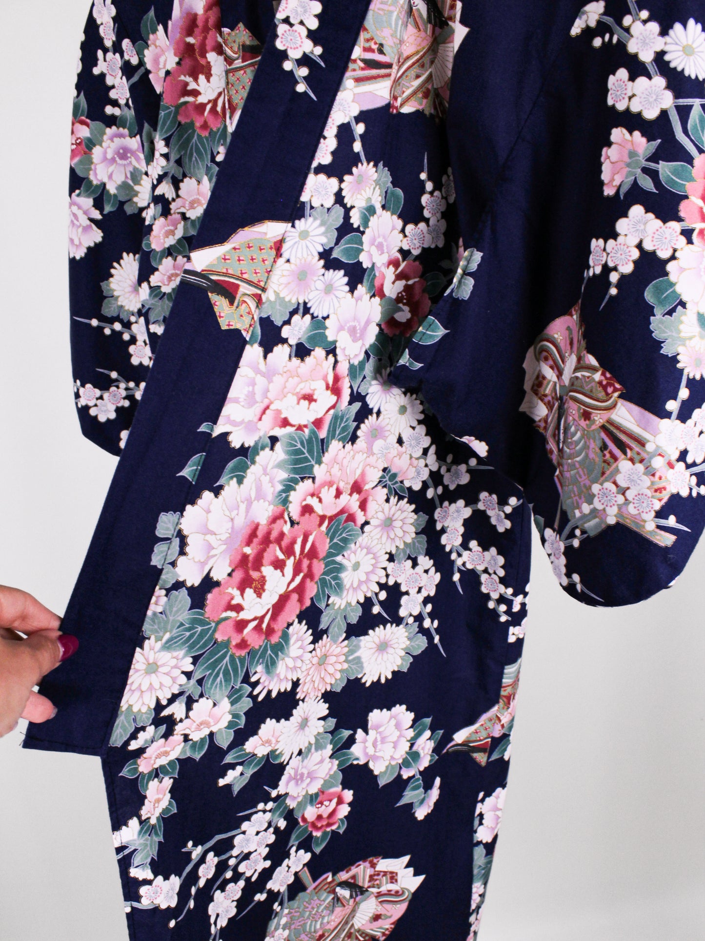 Yukata Vintage Giapponese in Cotone Blu Floreale – Made in Japan – Anni '80