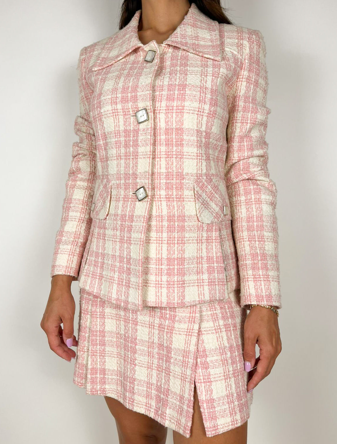 Completo Vintage Donna Y2K Rosa Check – Giacca e Minigonna