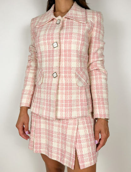 Completo Vintage Donna Y2K Rosa Check – Giacca e Minigonna